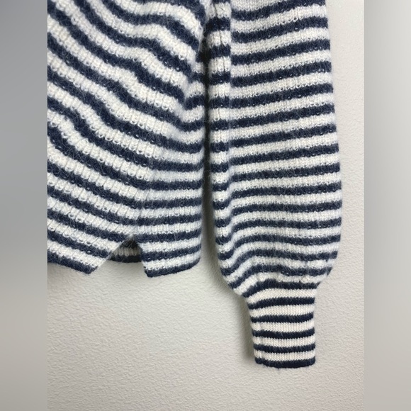 Eleven Six Women's Small Mia Striped Knit Sweater Puff Sleeve 100% Baby Alpaca - Picture 7 of 15